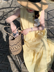 Cyflymder Casual Hollow Striped Straw Basket Bag Designer Paper Woven Women Shoulder Bags Handmade Summer Beach Large Tote Bag Holiday