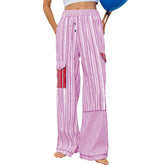 Cyflymder Fashion New Style Striped Patchwork High Street Long Pocket Trousers Elastic High Waist Casual Versatile Cool Pants For Girls