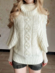 Cyflymder High collar Coquette Maiden Sweater Vintage Y2K Women Pullover Clothing Casual Dainty Sweet Playful Slim Long Sleeve Knitwear
