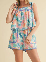 Cyflymder Women s Casual Tie Dye Print Sleeveless Tank Top and Elastic Waist Shorts Set for Summer Loungewear and Sleepwear