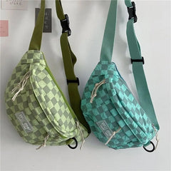 Cyflymder Korean Retro Chessboard Chest Bag Women's Japanese Versatile Leisure Large Capacity Messenger Bag Men's Sports Waist Bag Fashion