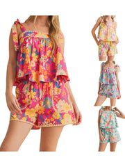 Cyflymder Women s Casual Tie Dye Print Sleeveless Tank Top and Elastic Waist Shorts Set for Summer Loungewear and Sleepwear