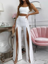 Cyflymder High Waist Both Leg Split Women Hot Sexy Casual Slimming Straight Wide Legs Pants 2023 Autumn Club Party All-matching Pants