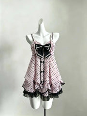 Cyflymder Japanese Vintage Lolita 2 Piece Sets Women Sweet Ruffle Short Tops High Waist Mini Dress Suits Kawaii Y2k Casual Fashion Outfits