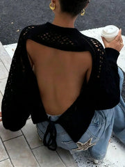 Cyflymder Extremely simple autumn and winter collection sweater new fashion basic style backless hollow knitted pullover sweater
