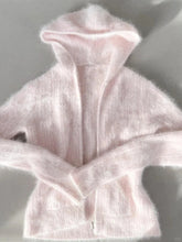 Cyflymder Y2k girls pink zipper hooded soft waxy autumn and winter style lazy mink knitted cardigan sweater jacket jacket with a short top