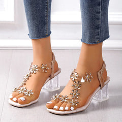 Cyflymder Women;s Sandals Pvc Crystal Flower Shoes for Women Decoration Chunky Heel Sandals Ladies Back Strap Fashion Shoes Female