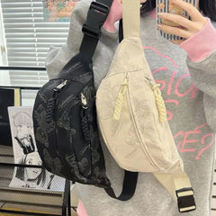 Cyflymder Cute Little Bear Girl Student Chest Bag, Female Korean Edition Casual Crossbody Bag, Simple and Versatile Waist Bag