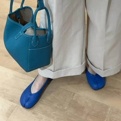 Cyflymder Sheepskin Version Women's Ballet Flats Round Toe Color Block Casual Shoes Fashionable Pig Foot Single Shoes Low Heel Flat Bottom