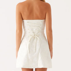 Cyflymder Formal Strapless Graduation Mini Dress Bodycon Party Tube Dress Elegant Backless Homecoming A-line Dresses for Women