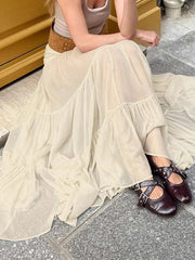 Cyflymder Holiday Solid Lace Skirts See Through Casual Slim Mid-Waisted Maxi Skirts Women 2025 Summer Fashion Streetwear Ladies