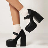 Cyflymder Brand Plus Size 44 Women's Black y2k Platform Shoes Vintage Spring Summer White Block High Heels Mary Janes Pumps