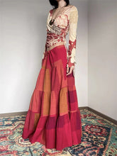 Cyflymder Women's Large Red Grid Splicing Splicing A-line Summer Thin Skirt Young Girl Vintage Female High Waist Loose Ankle-length Skirts