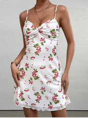 Cyflymder Women's Adjustable Straps V Neck Print Mesh Mini Dress Cross-Chest Double Layer Fashion Club Party Short Dresses White