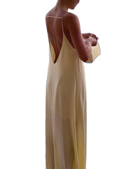 Cyflymder Elegant Satin Maxi Dress with Sleeveless Design Spaghetti Straps and Stunning Open Back Detail for Evening Events and Parties