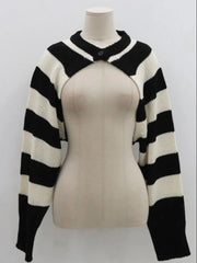 Cyflymder Y2K Women's Striped Knit Cardigan Long Sleeve Single Button Hollow-out Short Shawl Sweater Fashion Casual Street Style Outerwear