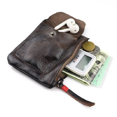 Cyflymder Wrinkled Cowhide Genuine Leather Men's Coin Purse Genuine Leather Zipper Wallet Retro Key Holder Small Money Bag Men Short Purse