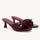 Cyflymder Summer Bowknot Decor Open Toe Women's Slides Sandals Kitten Heels Comfy Walk Slip on Slingback Mules Shoes Outdoor Slipper