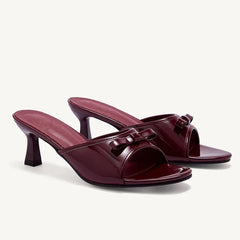 Cyflymder Summer Bowknot Decor Open Toe Women's Slides Sandals Kitten Heels Comfy Walk Slip on Slingback Mules Shoes Outdoor Slipper