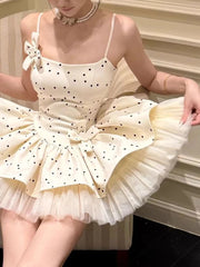 Cyflymder Spring New French Pure Desire Polka Dot Dress Women Slim Sweet Lace Fluffy Princess Dresses Aesthetic Sexy Y2k Slim Outfits