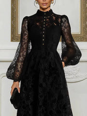 Cyflymder Spring Autumn Lace Dress Women Long Sleeve O-Neck Solid Sexy Elegant Evening Party Skinny Stretch Midi Bodycon Dresses