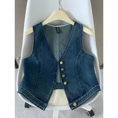 Cyflymder American Retro Denim Vest Female Stacked Sleeveless Vest
