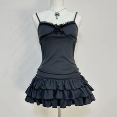 Cyflymder summer inspo Sweet Korean Aesthetic Y2K Women Dress Classic Halter Bow Girl Tide Cute Sundress Casual Harajuku Vintage Slim Chic Frock Mini