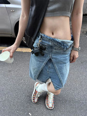 Cyflymder Women's Double Layer Splicing A-line Denim Skirt Cool Girl Vintage Fashion Summer Female High Waist Fake Two Design Short Skirts