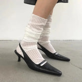 Cyflymder Summer Pointed Toe Women Sandals Black Fashion Shallow Singbacks Shoes Design Style Low Heels Banquet Party Sandals