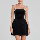 Cyflymder Elegant Women Luxury Formal Black Square Neck Mini Dress Fashion Sleeveless Evening Ladies Street Party Vestidos Summer