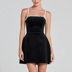 Cyflymder Elegant Women Luxury Formal Black Square Neck Mini Dress Fashion Sleeveless Evening Ladies Street Party Vestidos Summer