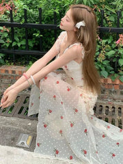 Cyflymder Women Dresses Elegant Irregular Ruffles Floral Printed Sleeveless Square Collar Holiday Sweet Fashion Dress Female