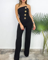Cyflymder Women's Elegant Sexy Button Sleeveless Strapless Irregular Jumpsuits 2025 Wide Leg Outfits Night Club Streetwear One Piece