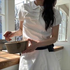 Cyflymder Y2k Clothes Polka Dot T Shirt For Women Folds Spring Summer Vintage Ropa De Mujer Korean Fashion Puff Sleeve Tees