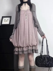 Cyflymder Autumn New Retro Fashion Polka Dot Suspender Bud Dress Casual Cardigan Two piece Set Harajuku Korean Fashion Set Chic
