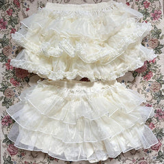 Cyflymder Japanese Sweet Lolita Lace Shorts, Ruffle Cake Safety Shorts, Harajuku Kawaii Shorts, Pumpkin Pants, Cute JK Bloomers, Y2k