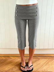 Cyflymder Buttoned Cuffed Straight Cropped Pants Solid Color Low Waist Slim Women Fashion Bottoms Casual Streetwear Summer Outfit