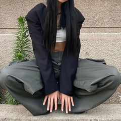 Cyflymder American Retro Baggy Cargo Pants Y2K Streetwear Low-Waisted Wide Leg Trousers Female Fashion Big Pocket Straight Pants