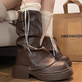 Cyflymder Autumn Vintage Thick Bottom Woman Knight Boot Fashion Belt Buckle Ladies Concise Slip On Short Booties