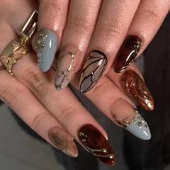 Cyflymder 24Pcs Short Almond Press on False Nails Frrench Nude Pink Shiny Cat-eye Minimalist Nail Tips Fashion Finished Manicure for Women