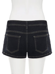 Cyflymder Basic Slim Big Pockets Denim Shorts Casual Low-Waisted Jeans Shorts Women Summer Elegant Fashion Streetwear Ladies