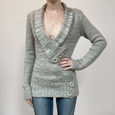 Cyflymder Japanese Temperament Vintag Ev Neck Long Sleeve Women Sweaters Y2k Aesthetic Personality Buttons Clothes Punk Lazy Slim Pullover