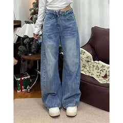 Cyflymder Women Chic Retro Straight Leg Jeans Girls High Waist Leisure Denim Trousers Female Shinny Crystal Designer Baggy Pants