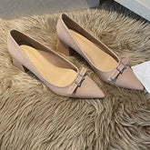 Cyflymder PU Leather Mary Janes - French Vintage Pointed Toe Bowknot Pumps Women Chunky Heel Shallow Shoes Women 52145