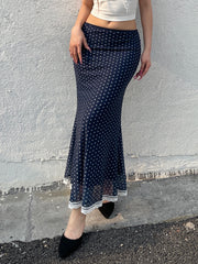 Cyflymder Casual Dot Printed Mesh Skirts See Through Slim Mid-Waisted Straight Skirts Women 2025 Summer Fashion Holiday Streetwear