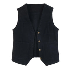 Cyflymder American Retro Women Denim Vest Spring Autumn Plus Size Button Down Casual Waistcoats Boyfriend Sleeveless Fashion Jean Jackets