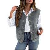 Cyflymder Women Fuzzy Lambswool Vest Winter Buttons Up Sleeveless V-Neck Waistcoats Fleece Warm Solid Color Loose Casual Outwear Jackets