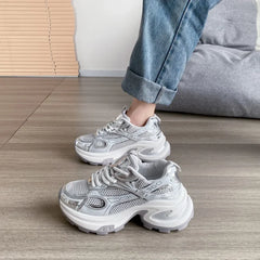 Cyflymder Summer New Women's Sneakers Versatile Casual Shoes Lightweight Soft Bottom Thick Base Mesh Face Ins Trendy Shoes