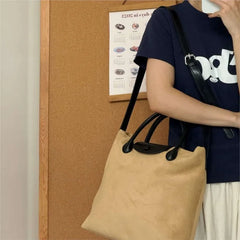 Cyflymder Vintage Large Capacity Khaki Handbag 2025 Women Retro Suede Handle Chic Casual Crossbody Bags Ladies Harajuku Tote Bag Aesthetic