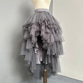 Cyflymder Asymmetrical Multi Layer Mesh Evening Party Skirts for Women, Elastic Waist, Stage Show Tulle Ball Gown, Princess Cake Skirt